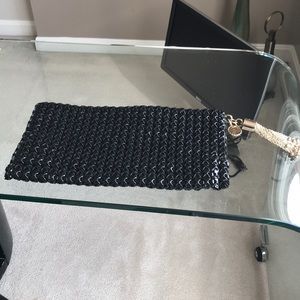 Patent intricate textured clutch by Reiss